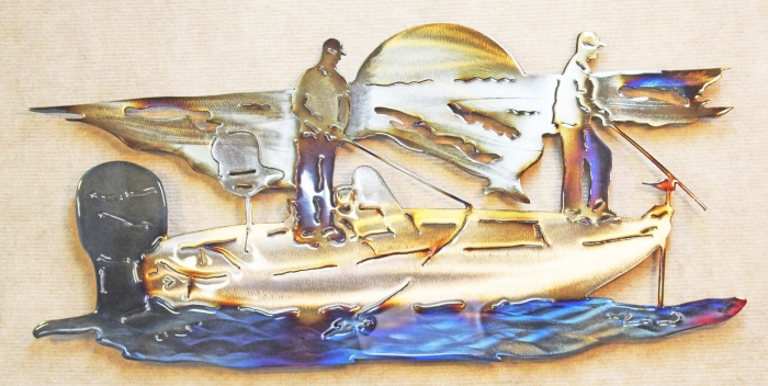 ish,bass,boat,mercury,lake,river,metal,wall,art