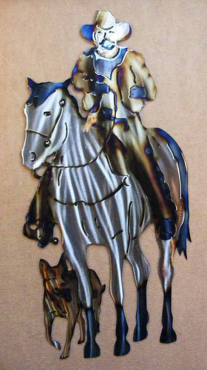 western,cowboy,ranch,horse,blueheeler,metal,art