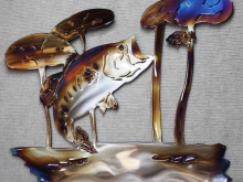 bass,trout,bream,perch,sunfish,sac au lait, lillies,metal,art