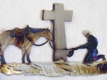 cowboy,prayer,horse,cross,cowboy,kneeling,western, spiritual,metal,art