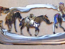 western,pack,horse,grizzly,bear,cowboy,hunting,metal,art