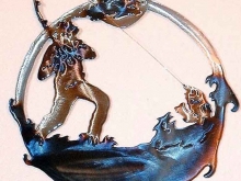 fisherman,trout,stream,mountain,wade,fishing,metal,wall,art