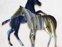 horse,foal,equine,animal,pasture,pastoral,metal,wall,art