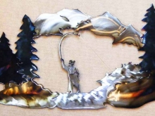 mountain,forest,fishing,stream,metal,art