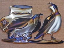 southwestern,metal,art,vase,quail,bird,symbol
