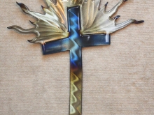 sunrise,rays,cross,christian,colorful,metal